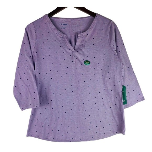 NEW LL Bean Medium 8 10 Top Shirt Tunic Purple Polka Dot Casual Career - Picture 2 of 3